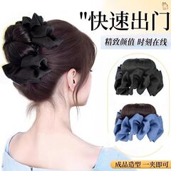 2025新版女款花苞丸子头女本时尚蓝色牛仔抓夹丸子夹增发量假发