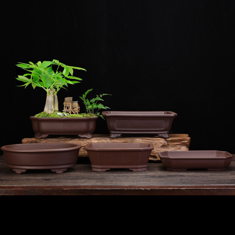 Yixing purple sand flower pot square Small size waist garden long square bonsai pot personality ceramic succulent bamboo factory wholesale