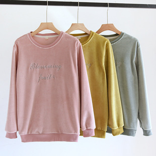 Autumn and winter flannel pullover thickened fleece-lined one-piece top women's home clothing pajamas coral fleece top can be worn