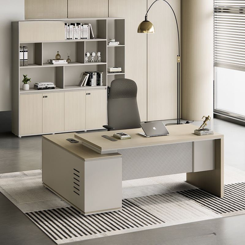 Simple Executive Desk, Modern Office Boss Desk, Computer Desk, Single-Person Office Desk with Cabinet, Administrative Desk and Chair Simple Executive Desk, Modern Office Boss Desk, Computer Desk, Single-Person Office Desk with Cabinet, Administrative Desk and Chair