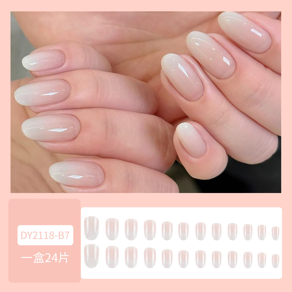 Moda rosa y blanca gradiente arte de uñas corto 24 piezas parche de uñas terminado suave y dulce