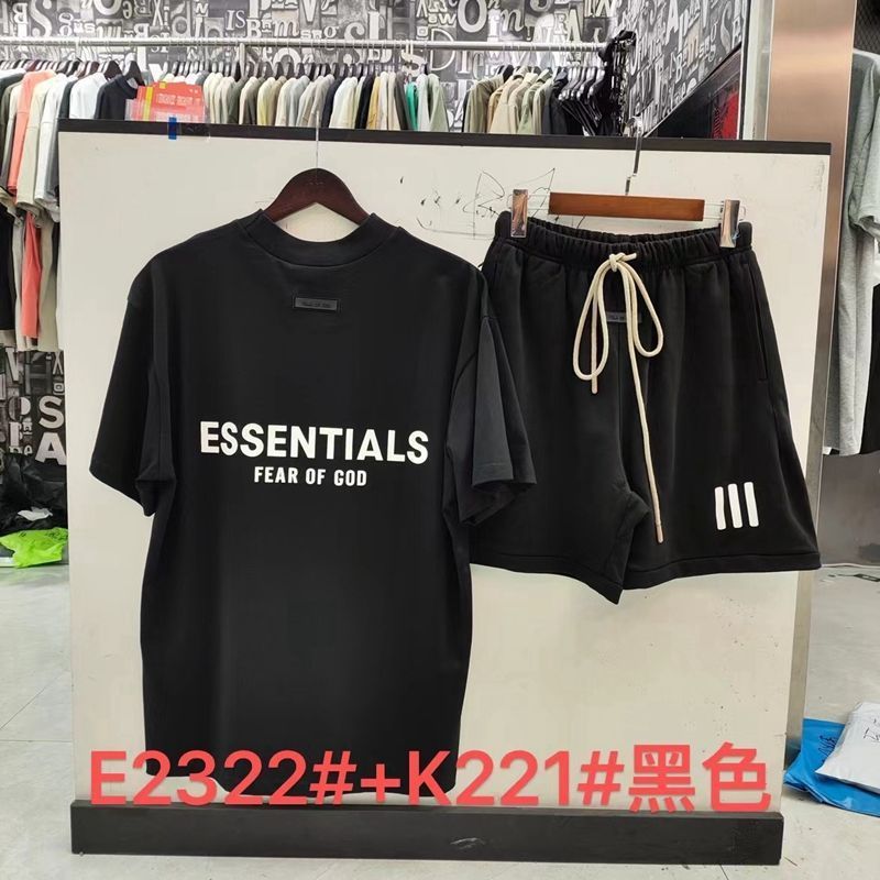 FOGESS Camiseta de cuello redondo, manga corta, camiseta de cuello de terry, pantalones cortos, set suelto, moda masculina, juventud, 18 - 24 años