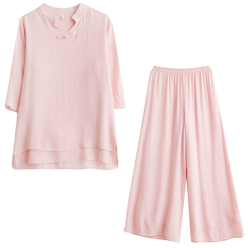 新しい夏の新しいエスニックスタイルの禅瞑想トレーニング服ツーピースセット中国風ヨガヒーリング服瞑想茶服|undefined