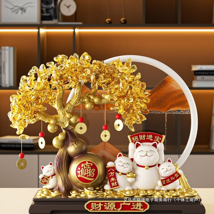 发财树流沙画葫芦猫摆件客厅店铺前台装饰品乔迁新居开业礼物|undefined