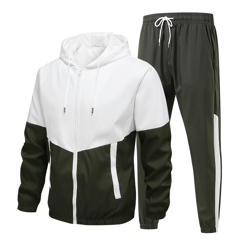 Primavera y otoño hombre color combinación de trajes deportivos de moda transfronterizos chaqueta con sombrero ropa de entrenamiento de gimnasio dos piezas image 8