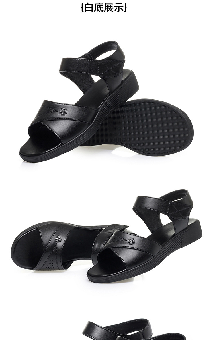 Sandal nữ da thật đế bệt hở mũi phong cách đơn giản — màu đen chi tiết 16