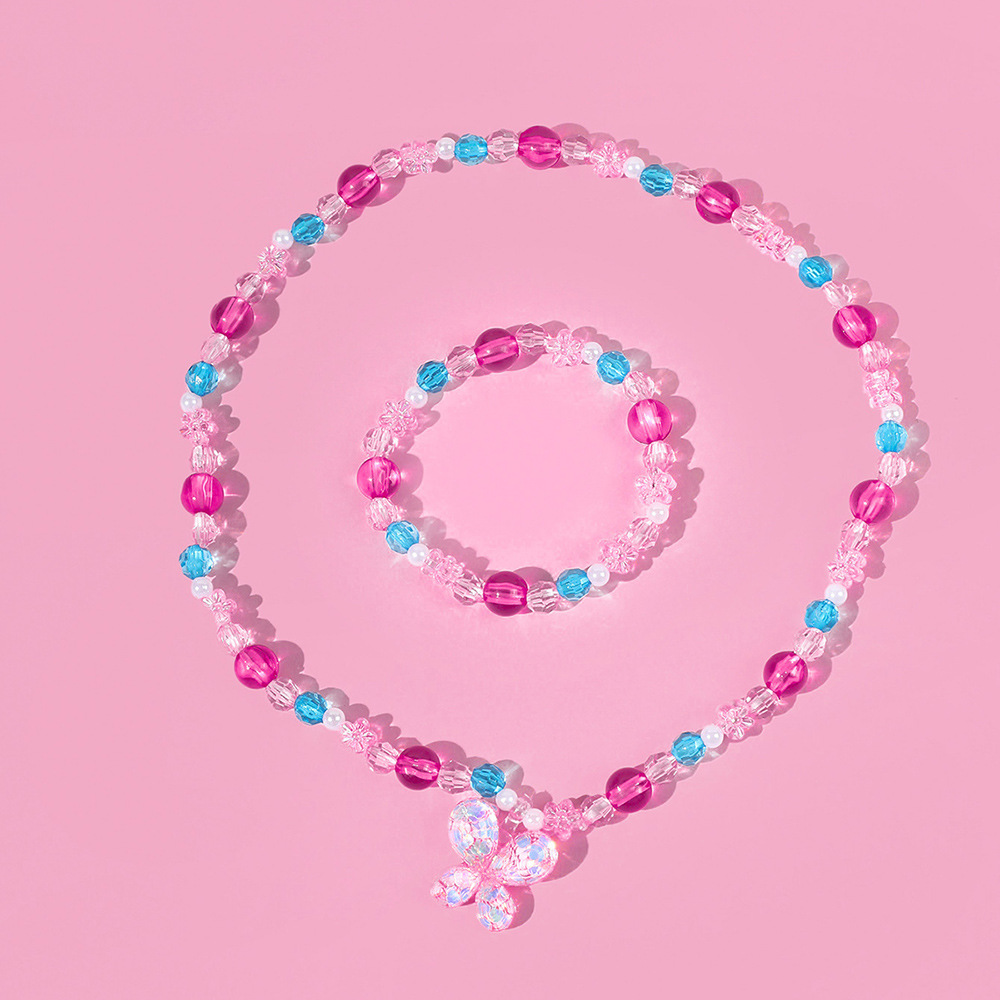 Butterfly Pendant Color Acrylic Handmade Bead Bracelet and Necklace Set