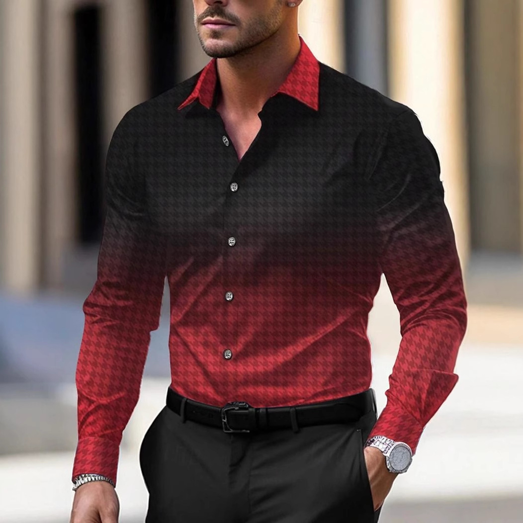 2024 nuevo estilo comercio exterior europeo y americano casual salvaje tendencia de moda color degradado camisa de manga larga para hombre MB12