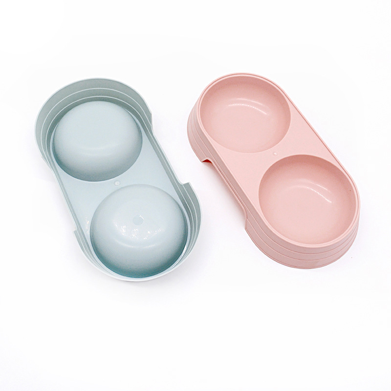 Mascota doble tazón de plástico para perros comida cuenca macaron color perro alimentador caramelo color gato bebedero en stock al por mayor