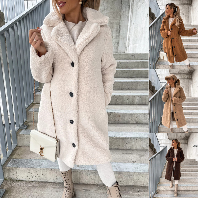 2026 Amazon Autumn/Winter European and American Cross-Border Women's Fashion Hot-Selling Furry Long-Sleeve Turn-Down Collar Women's Plush Top Long Coat