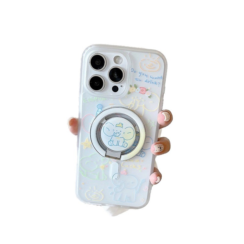 彩线条大象肤感手机壳适用苹果16/15PRO磁吸支架iPhone14/13P卡通|undefined