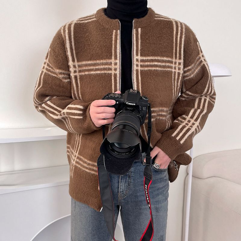 [Clearance] Men's Cardigan Sweater Autumn and Winter Korean Loose Trendy Niche Design Sense Thickened Knitted Sweater