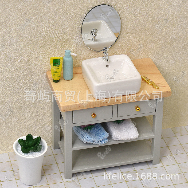 DIY Doll House dollhouse Mini Bathroom Furniture Play House Toys Miniature Side Cabinet Storage Cabinet