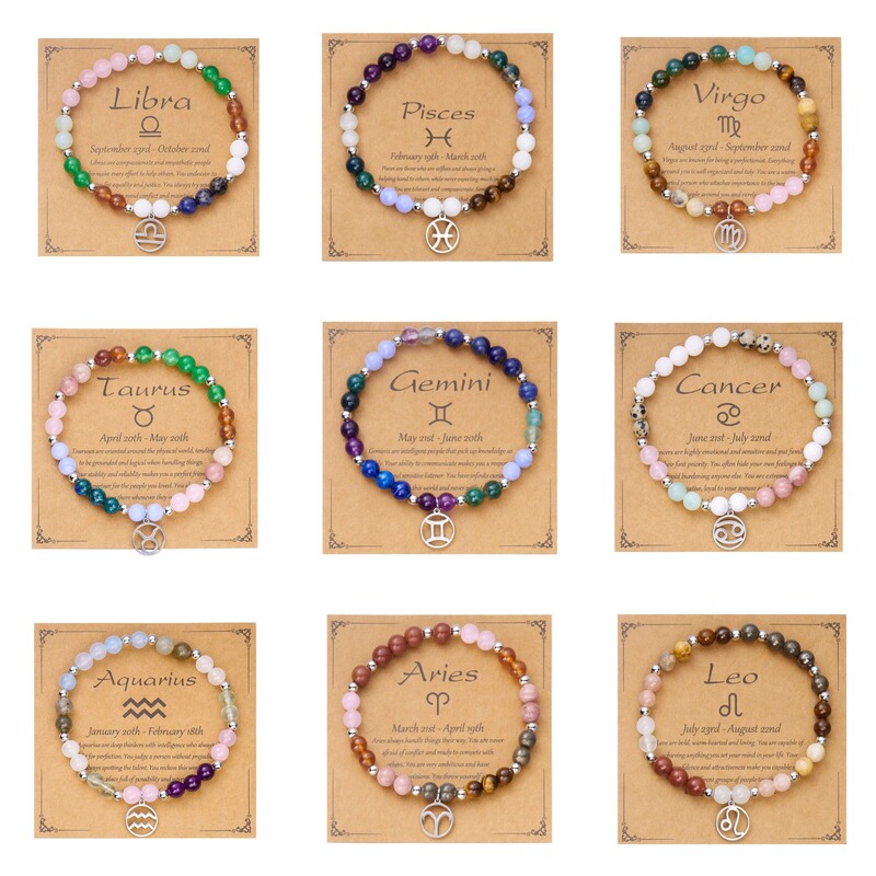 European and American Twelve Constellations Stone Bracelet Amethyst Green Gold Bronze Bead Combination Beaded Bracelet Stainless Steel Pendant Bracelet for Women European and American Twelve Constellations Stone Bracelet Amethyst Green Gold Bronze Bead Combination Beaded Bracelet Stainless Steel Pendant Bracelet for Women