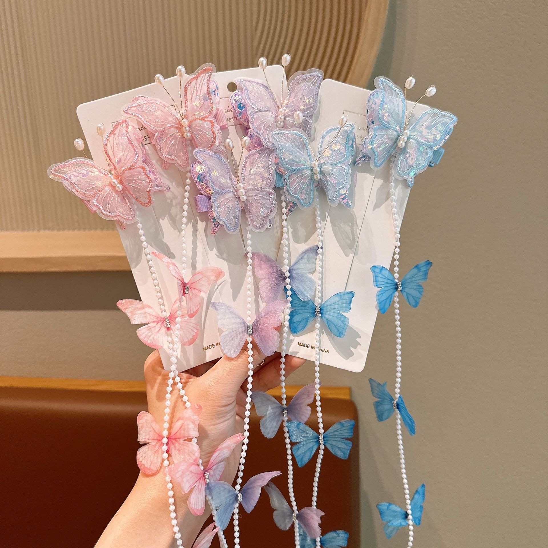 Niños perlas mariposa trenzado cadena de cabello niñas dulces bordes trenzado cabello de cabello niñas tarjeta de cabello princesa tocado