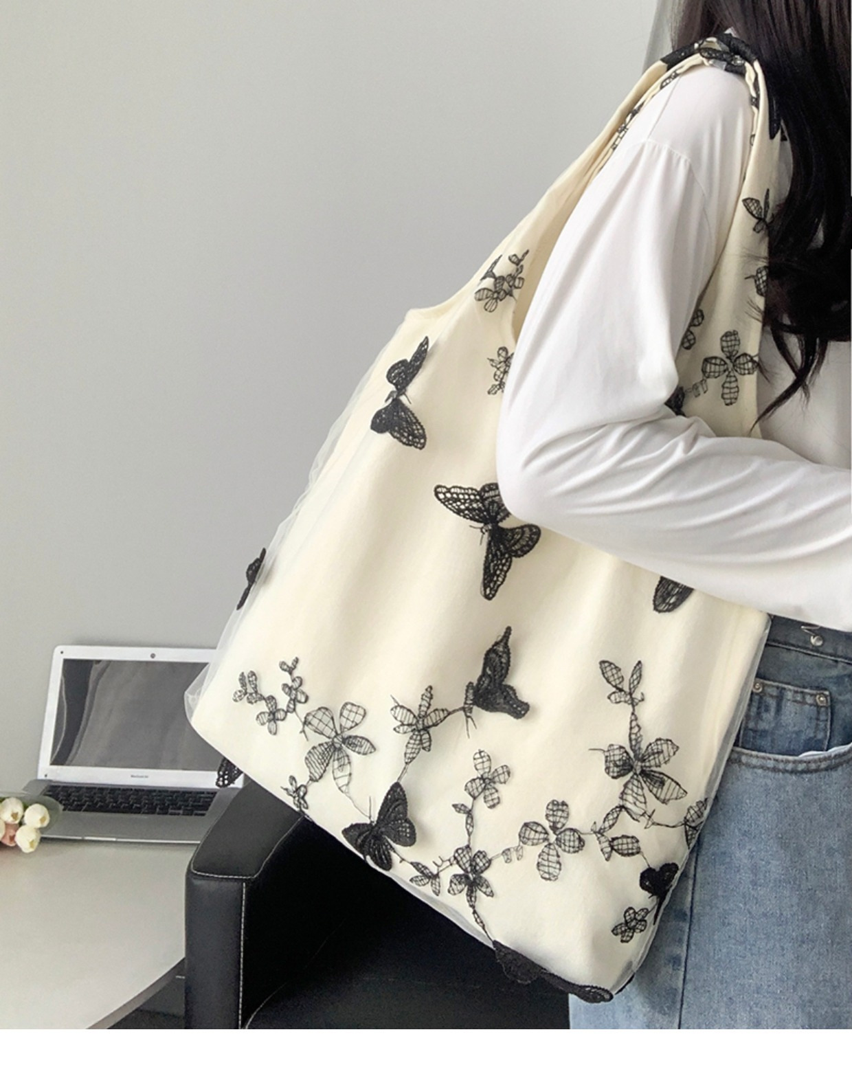 Embroidered canvas bag for leisure travel, women's bag for artistic, large capacity, versatile, one shoulder convenient bag, student bag_voghion.com
