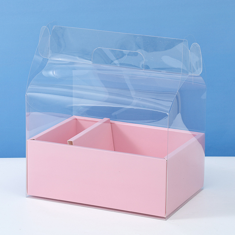 Caja cuadrada transparente para empacar flores, material de envoltura para flores, caja de flores portátil al por mayor