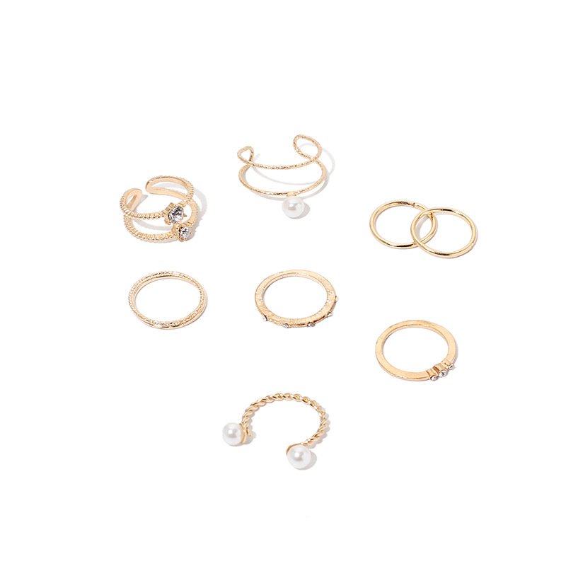 9g Weight Women'S Gender Fashion Pearl Rhinestone Alloy Ring Set 9