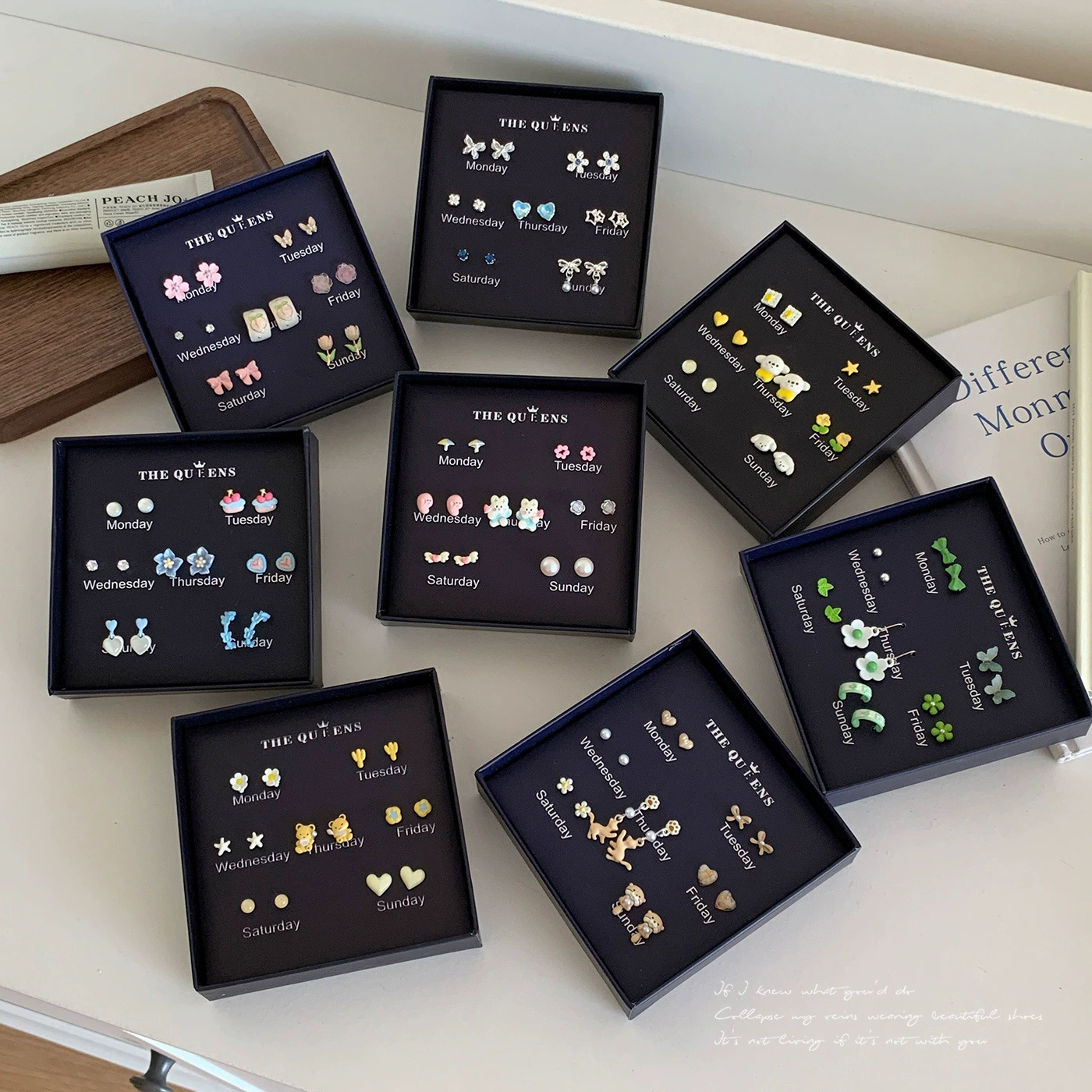 Earrings gift box, custom summer set, cartoon silver‑needle studs for elementary students