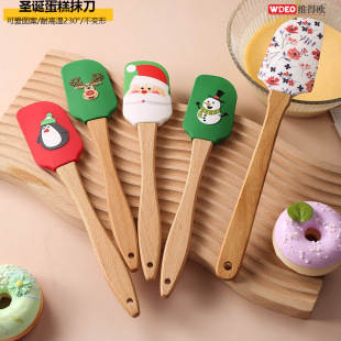 Creative Christmas wooden handle silicone scraper epoxy Halloween pattern cream spatula baking dessert cake scraper