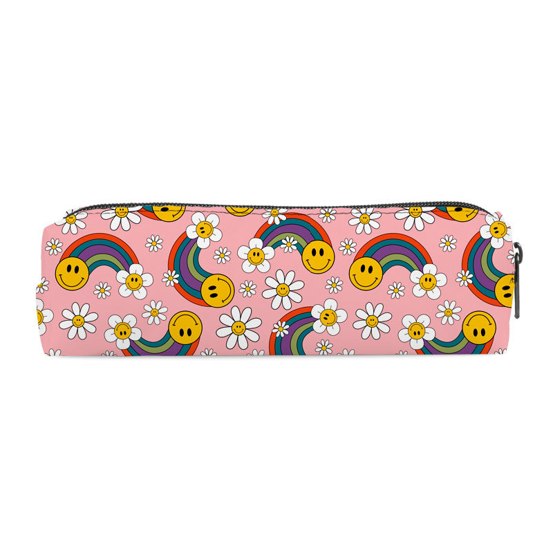 Transfronterizo nuevo sonriente bolsas de lápiz cilíndricas de poliéster simple de alto valor visual bolsa de papelería almacenamiento de gran capacidad