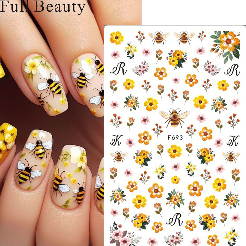 FULL BEAUTY Cross-border New Nail Art Stickers Xiaoqing Spring Summer Flower Bee Back Adhesive Nail Stickers FULL BEAUTY Cross-border New Nail Art Stickers Xiaoqing Spring Summer Flower Bee Back Adhesive Nail Stickers