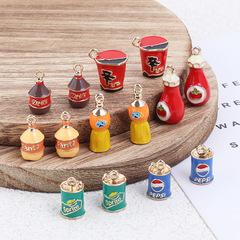 合金オイルドリップ立体シミュレーションコーラスプライトオレンジジュースラーメンソーダボトルペンダント DIY 手作りジュエリーペンダント