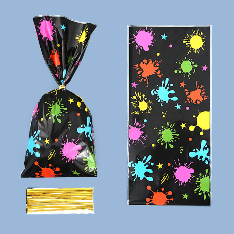 Navidad graffiti fiesta caramelo cordón bolsa OPP transparente bolsillo plano copo de nieve crujiente embalaje bolsa de corbata bolsa de regalo