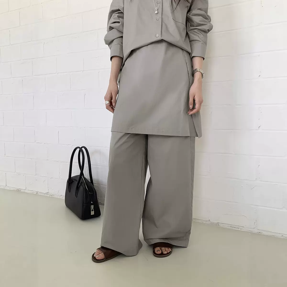 广州十三行2025秋韩风纯棉两件套磨毛宽松百搭设计感裙裤女02993