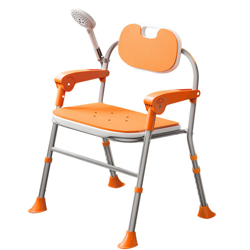 加宽老人洗澡专用椅子防滑孕妇浴室坐凳折叠式沐浴冲凉坐椅橙色