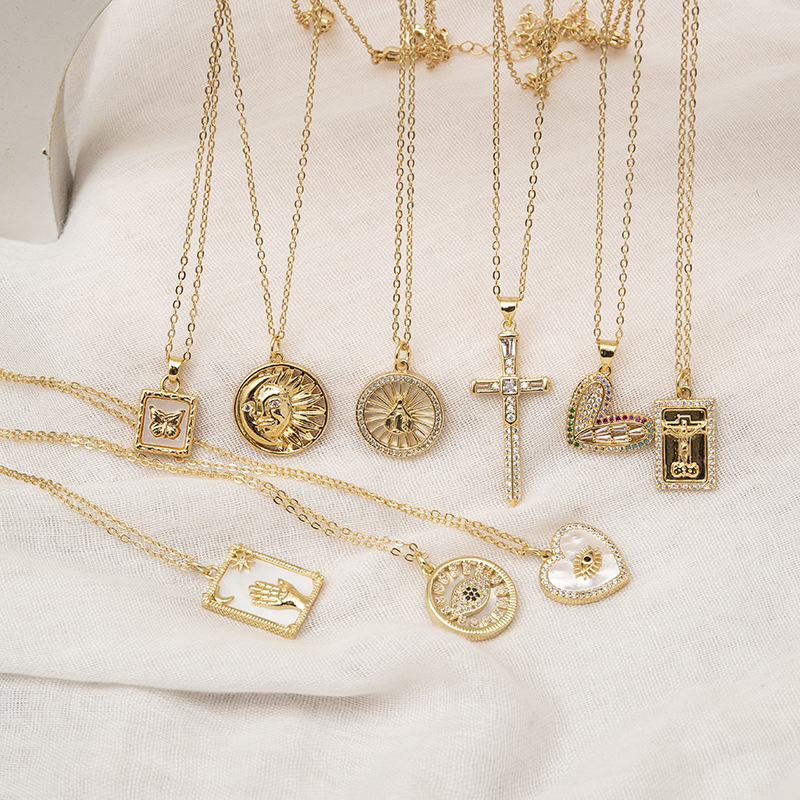 Retro Cross Heart Shape Butterfly Stainless Steel Copper Inlay Zircon Pendant Necklace 1 Piece