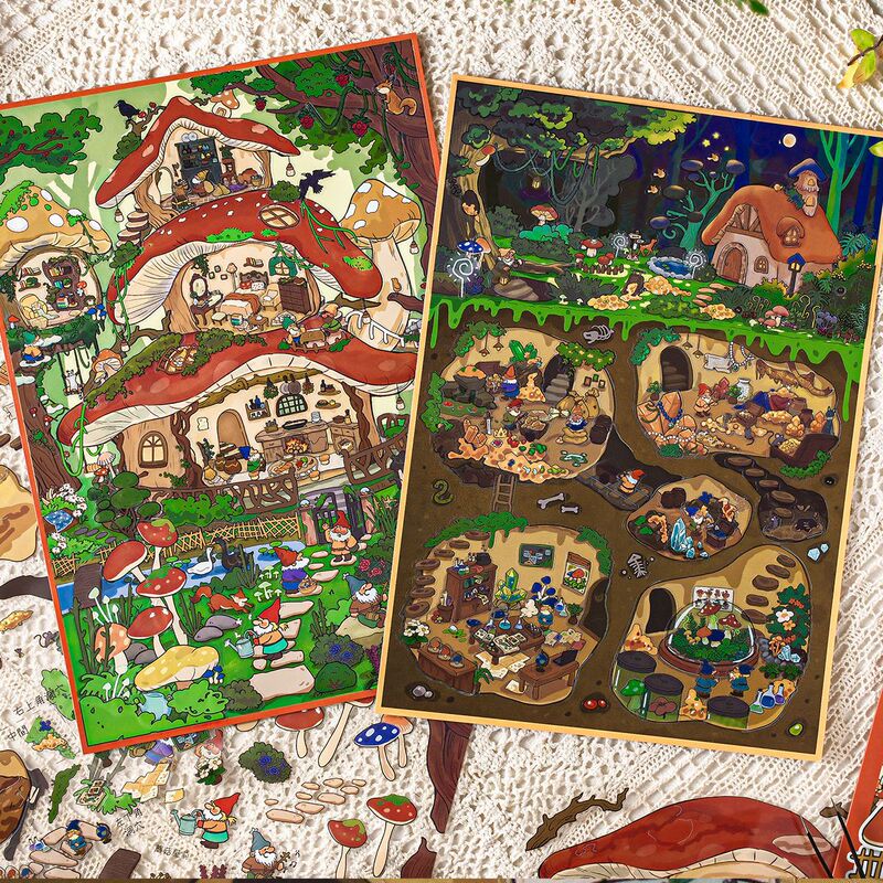 Muran Landscape Stickers, Dwarf Tribe Diary, Original Fairy Tale Themed Stress-Relief Creative Decorative Scene Stickers Muran Landscape Stickers, Dwarf Tribe Diary, Original Fairy Tale Themed Stress-Relief Creative Decorative Scene Stickers