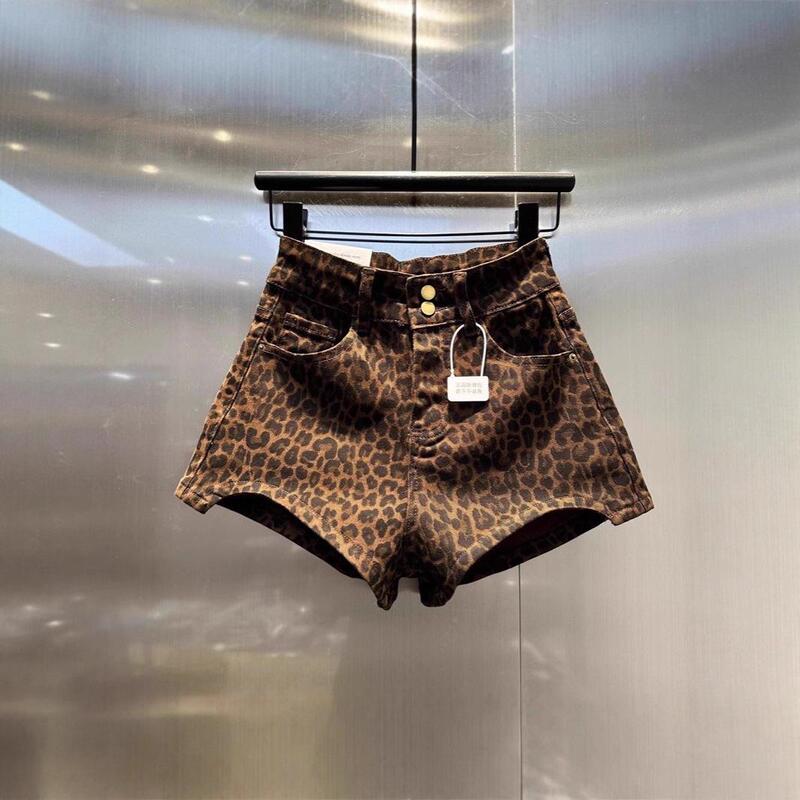American-Style Leopard Print Hot Girl Denim Shorts for Women, 2025 Summer New High-Waisted Slim-Fit Hip-Hugging Sexy Hot Pants