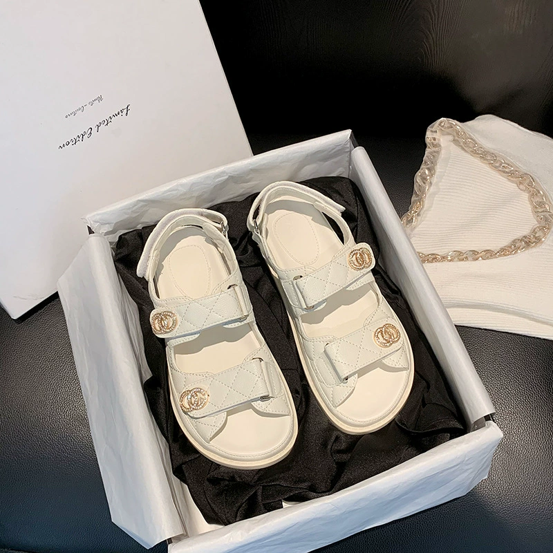 Прилив, летние пляжные сандалии на липучке, подиум обувь, стиль Chanel