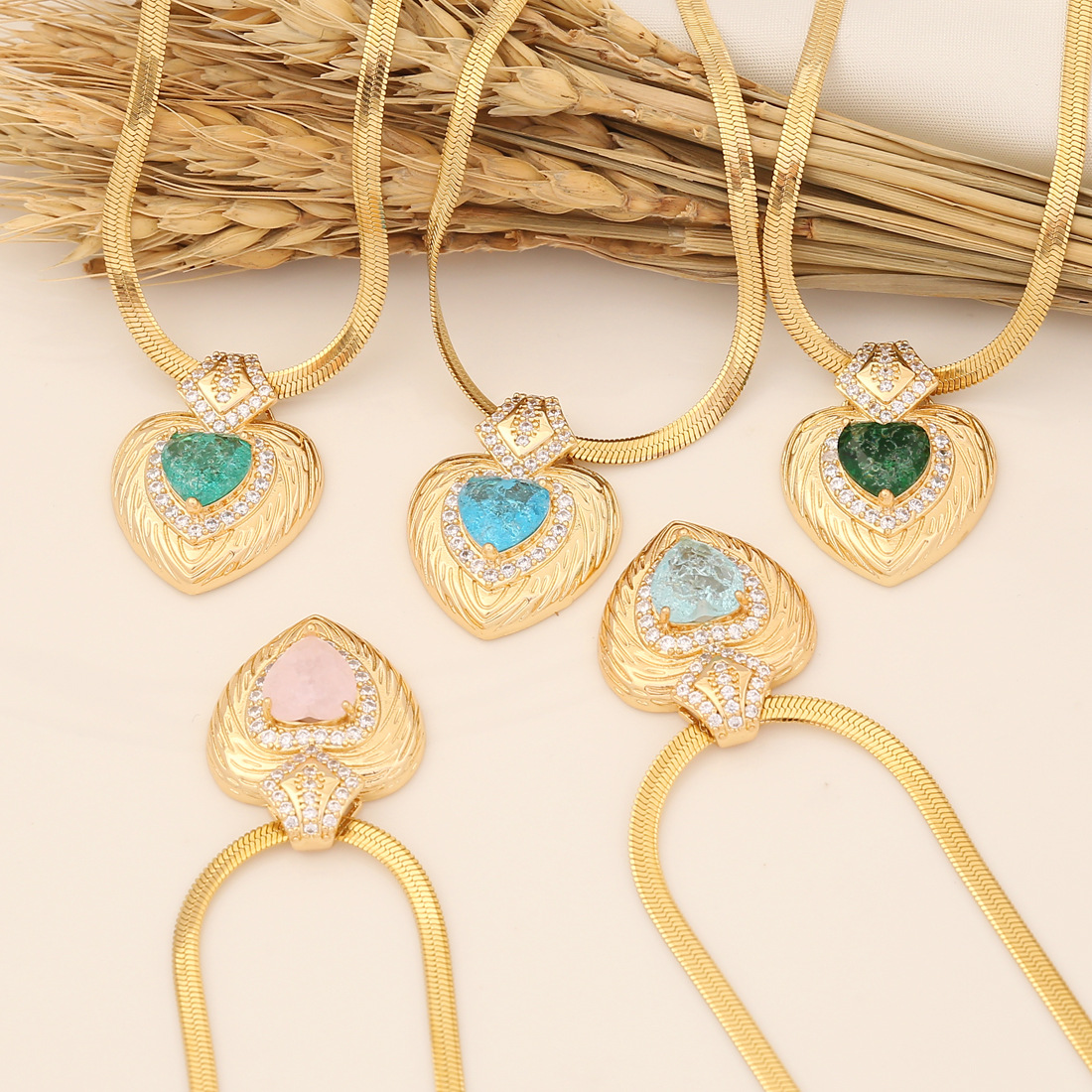 Fashion Heart Shape Stainless Steel Plating Inlay Artificial Gemstones Pendant Necklace 1 Piece