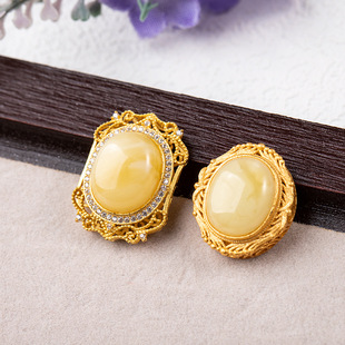 S925 Silver Ancient Gold Inlaid with Natural Amber Beeswax Egg-shaped Denier Hand Brand Square Brand Beaded DIY Rope Twisted Accessories