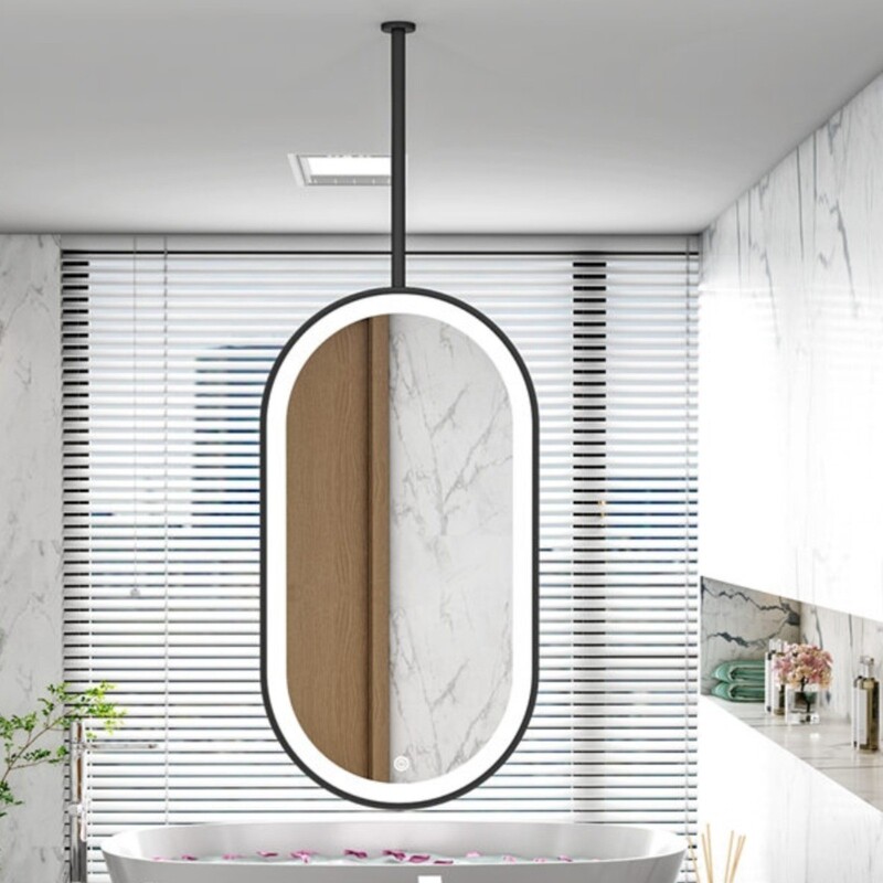 Hanging Mirror Suspended with Light Double-Sided Mirror Luminous Mirror Bathroom Hanging Mirror Ceiling Oval Makeup Mirror Barber Shop Mirror