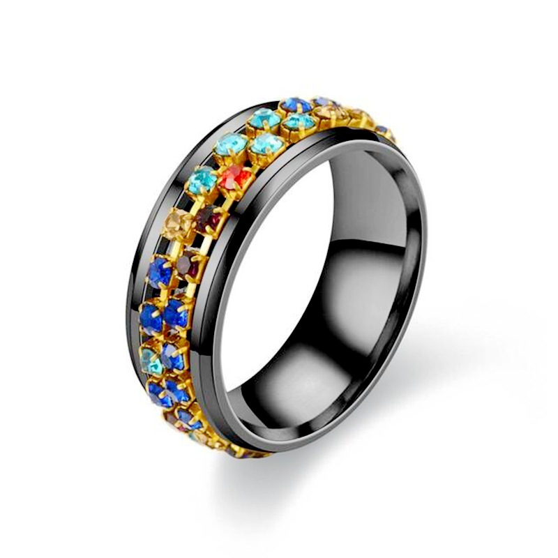 Cross-border New Product Rotatable Ring Titanium Steel Diamond Ring European And American Zircon Ring display picture 4