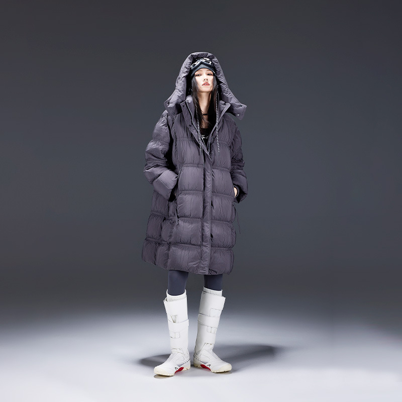 Yiqie Trendy Brand Pleated down Jacket for Women, Thickened and Warm, New Winter Over-The-Knee Long Hooded 90% White Duck down Coat