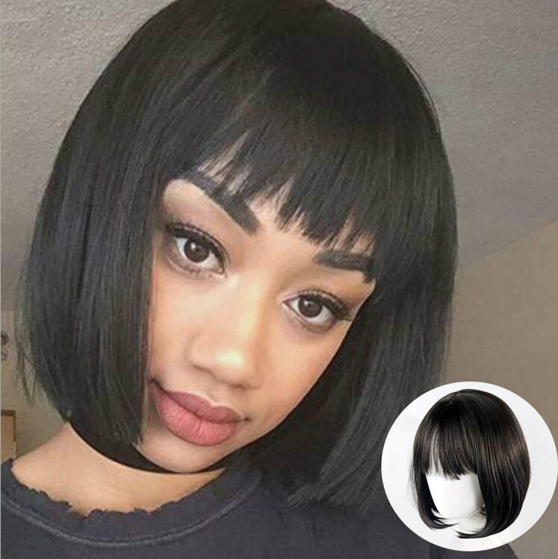 Short Straight Synthetic Bob Wig With Bangs For Women_voghion.com