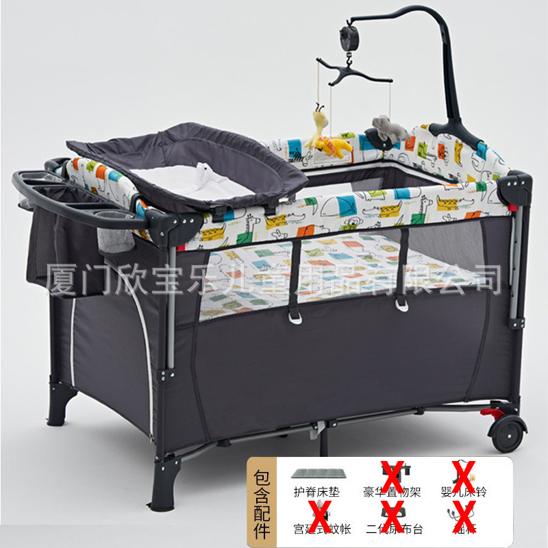 Cama plegable para bebé con valla, cama grande con costuras, cama multifuncional para niños de 0 a 6 años, cuna extraíble, mesa de pañales