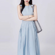 蓝色连衣裙2024新款女夏季气质温柔甜美收腰显瘦长裙子