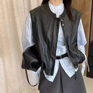 韩版黑色蛋白皮马甲女2026新款春秋时髦洋气无袖背心马夹拉链外套