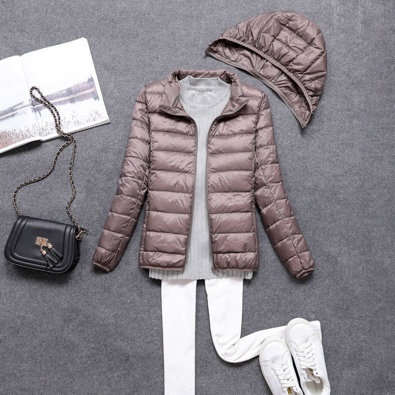Transfronterizo Tik Tok nueva chaqueta de plumón para mujeres corta estilo coreano delgada y delgada chaqueta de sombrero extraíble de estudiantes de tamaño grande image 13