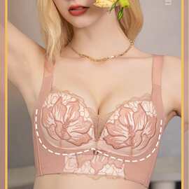 人参0105#院线花卉蕾丝文胸聚拢调整薄C杯舒适侧收副乳尾货内衣批