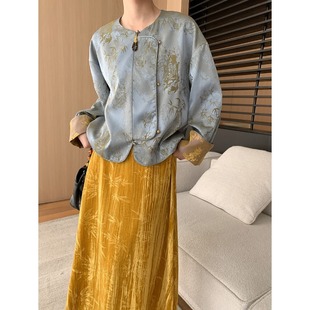 Sinan New Chinese Style Exquisite Disc Button Bamboo Pattern Jacquard Satin Jacket 2025 Autumn and Winter New Style Sn6047