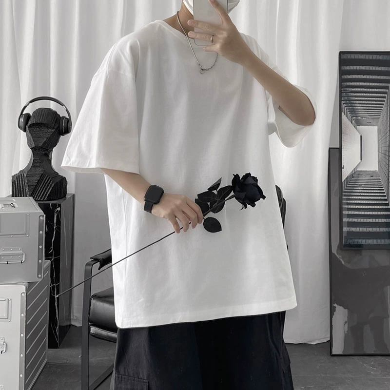 Летняя мужская однотонная футболка с короткими рукавами, свободная модная брендовая рубашка унисекс с половиной рукавов, простая универсальная белая базовая рубашка