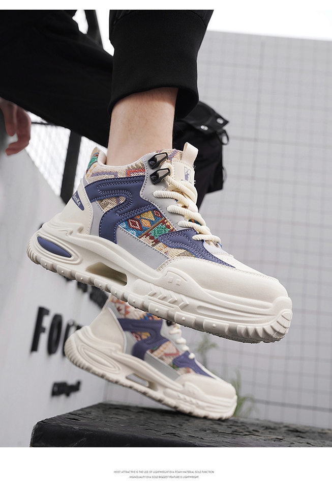 Giày thể thao nam cổ trung, giày sneaker năng động đế dày tăng chiều cao, dây buộc, phối màu — Việt Nam, màu, đen chi tiết 12