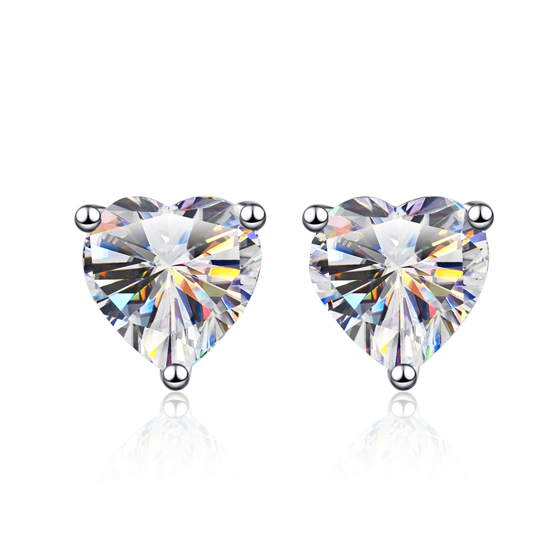 Multicolor de importación de moissanita en forma de corazón 1CT2CT plata esterlina simple moissanita en forma de corazón pendientes de diamante clásicos pendientes