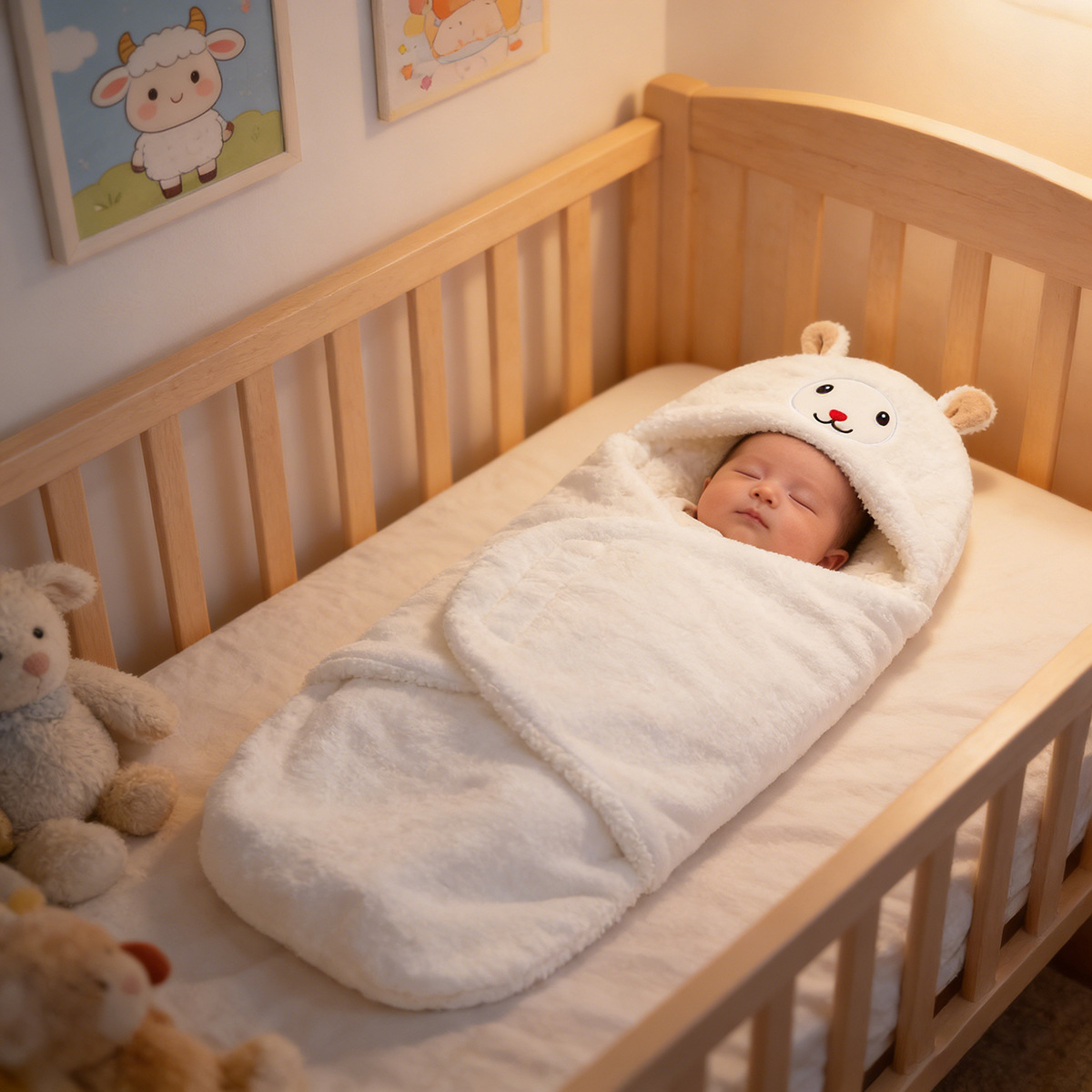 Cross-border autumn and winter New cartoon Sleeping bag baby double-layer lambswool thickened bag newborn surprise swaddling bag